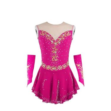 Imagem de VVieer Vestido de competição profissional de gola redonda para meninas com mangas abertas nas costas body balé dança ginástica collant, Vermelho rosa, XXG