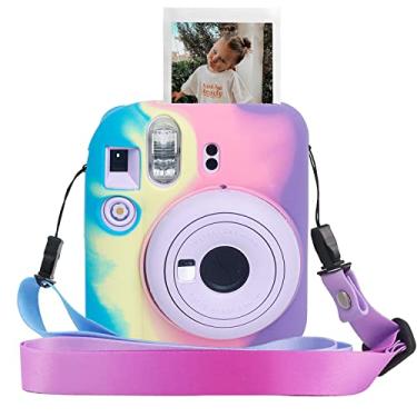 Imagem de CAIYOULE Capa de silicone para Instax Mini 12, capa protetora para câmera Fujifilm Instax Mini 12 com alça de ombro ajustável - dégradé escuro