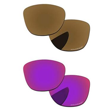 Imagem de PapaViva Lentes de substituição para óculos de sol Oakley Frogskin OO9013 armação bronze dourado e sol da meia-noite