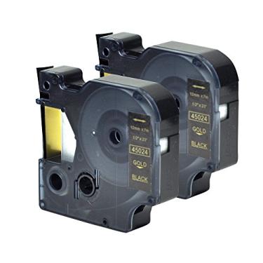 Imagem de 2PK Fita para Etiquetadora Compatível com Dymo D1 45024 Cartucho de Etiquetagem Dourado sobre Preto Compatível com LabelManager 160 280 PnP (1/2" x 23 pés)