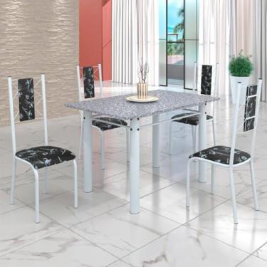 Imagem de Conjunto Sala de Jantar Bahia Mesa Tubo 120x75cm Tampo Pedra Granito Ocre com 4 Cadeiras Preto Floral/branco