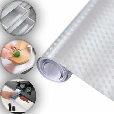 Imagem de Forro Armário Gaveta Adesivo Manta Alumínio Impermeável Anti Gordura Cozinha Banheiro Rolo 2 Metros x 40cm Papel de parede anti óleo