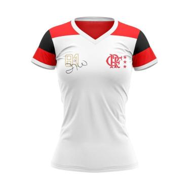 Imagem de Camiseta Braziline Babylook Zico Retrô Feminino - Branco e Vermelho