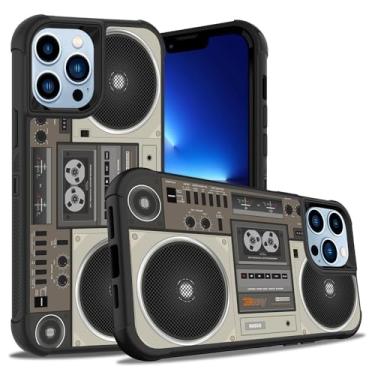 Imagem de ZXHSBROK Capa para iPhone 15 Pro, capa resistente de plástico rígido híbrido 3 em 1 e silicone macio à prova de choque para iPhone 15 Pro (2023) 6,1 polegadas, rádio retrô