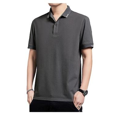 Imagem de Camisa polo masculina de seda gelo de lapela sólida com botão para treino camiseta atlética secagem rápida curta, Cor 3, XG