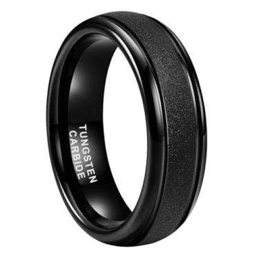 Imagem de TUTISS Anéis de tungstênio 6 mm 8 mm preto/ouro/ouro rosa/branco para homens e mulheres alianças de casamento de noivado com acabamento jateado, ajuste confortável, Metal não precioso, Sem pedra preciosa