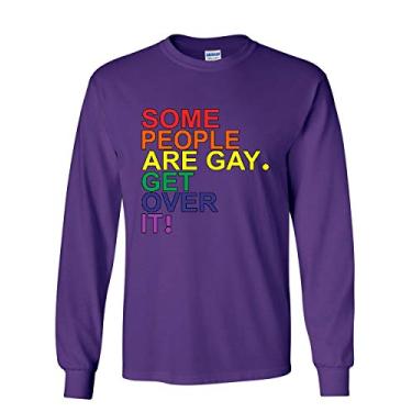 Imagem de Some People are Gay. Get Over It! Camiseta de manga comprida LGBTQ Pride Rainbow Tee, Roxo, M