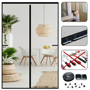 Imagem de CHIYUNS Tela para porta de tela com fecho magnético 183 x 203 cm, rede mosquiteira de fibra de vidro com fecho automático com ímã para portas, cortina resistente contra insetos para entrada, mantém