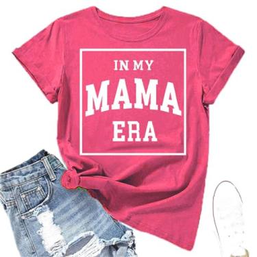 Imagem de Camiseta feminina com estampa de letras in My Mom Mama Era, manga curta, casual, gola redonda, Vermelho rosa, P