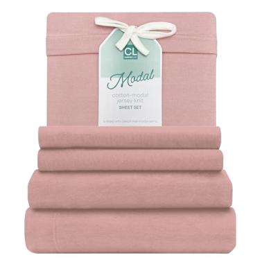Imagem de Comfort Lab Conjunto de lençóis de malha de jérsei modal, roupa de cama de 3 peças, camiseta de algodão modal respirável e refrescante - inclui lençóis de cima e com elástico, fronha, lençóis modais