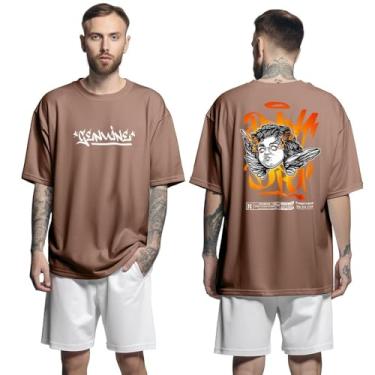 Imagem de Camisa Camiseta Oversized Streetwar Genuine Grit Masculina Larga 100% Algodão 30.1 Angel Lightining - Marrom - G