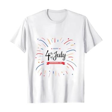 Imagem de Camiseta feminina 4th of July Stars Stripes Camisetas femininas com estampa da bandeira dos EUA e gola redonda, Branco, G
