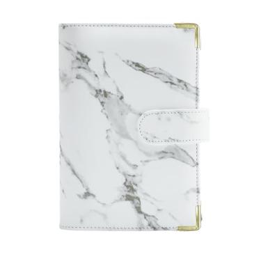 Imagem de Joucien A6 Folha solta padrão de mármore caderno couro PU solta folha grampo Ledger-Mármore + protetor de canto: branco (concha única)
