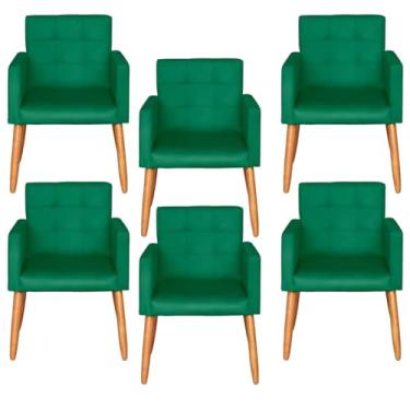 Imagem de Kit 6 Poltronas Decorativa para Sala de Estar Recepção Sala de Espera estofada pés palito madeira MOBLAN Decor (Verde)