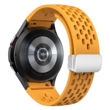 Imagem de Waillynice Pulseira de silicone para Samsung Galaxy Watch 7 6 5 4 40 mm 44 mm 45 mm, pulseira de fivela magnética sem lacunas (amarelo-S, Watch 4 5 6 40 mm)