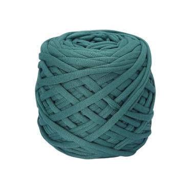 Imagem de Camiseta de 200 g de tecido elástico de crochê para tricô DIY, fio de tricô grosso para mão faça você mesmo, cesta de almofada, projetos de crochê, decoração de casa (verde escuro)