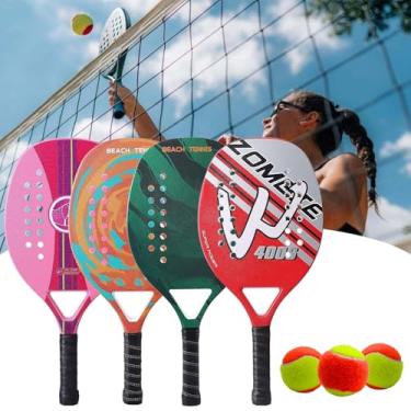 Imagem de 1 Raquete Para Beach Tennis Profissional Em Fibra Carbono Cor Sortida Com Capa Protetora + 3 Bolas de Beach Tennis