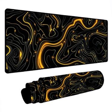 Imagem de Novo Mouse Pad Gamer Deskpad Speed Extra Grande Borda Costurada Profissional Varios Tamanhos - Geológico Preto Dourado (90X40)