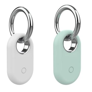 Imagem de Compatível com Samsung Galaxy SmartTag2, pacote com 2 capas protetoras de silicone para Galaxy Smart Tag 2 com chaveiro, proteção completa anti-arranhões para chaves, mochilas, bagagem (branco +
