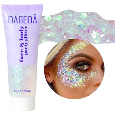 Imagem de DAGEDA Gel com glitter corporal, brilho facial com lantejoulas e brilho líquido, glitter grosso para unhas de cabelo, holográfico cosmético pó a laser festival glitter maquiagem 50 ml (branco)