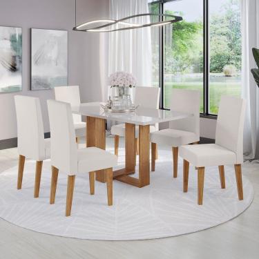 Imagem de Mesa de Jantar 6 Lugares Aspen com Vidro Marrom/Off White/Marfim - Panorama Móveis