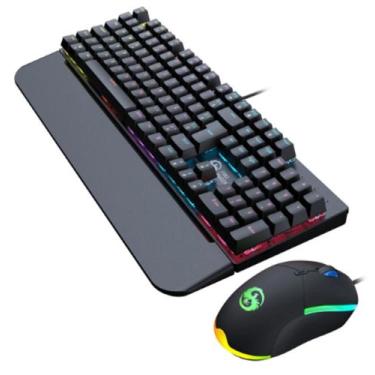 Imagem de Kit Teclado E Mouse Mecânico Abnt2 Gamer Iluminação Led Rgb Switch Blu