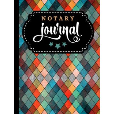 Imagem de Hardcover Notary Journal: 8.5x11 Large Notarial Logbook/With 200 Numbered Pages - Two Record Logs Per Page / 400 Records/Ledger Book Gift For ... / Colorful Geometric Diamond Art Pattern