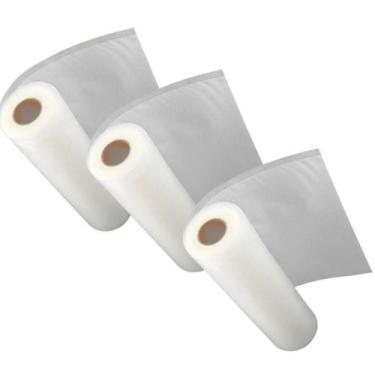 Imagem de 3 Rolos Saco 25cmX5m Embalagem Ranhuras P/Seladora A Vácuo - MRS