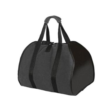 Imagem de WeiLaiKeQi Bolsa de transporte de lenha para lareira, suporte de madeira com alças, cesta de madeira, bolsa de armazenamento de toras, bolsa de transporte de, Preto