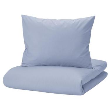 Imagem de Capa de Edredom Duvet Percal Solteiro 180x240cm c/ Zíper - Azul + Fron