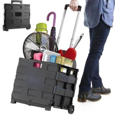 Imagem de Carrinho Cesto Compras Portátil Multiuso Dobrável Preto - Tesla Store