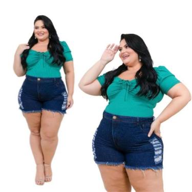 Imagem de Bermuda Short Jeans Desfiado Plus Size 100% Algodão Curto - karha Jean