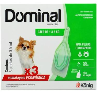 Imagem de Dominal pipeta para cães 1 a 5kg 0,5ml verde com 3 unidades prevenção 