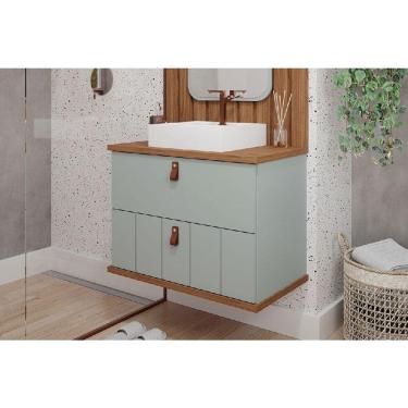 Imagem de Gabinete de Banheiro Balcão Milano 1 Porta e 1 Gaveta c/Cuba 80cm Pistache/Freijo - MGM