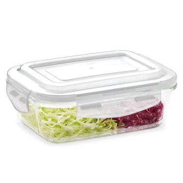 Imagem de Pote De Vidro Hermético Retangular 640ml Com Tampa Plástica Vedação Li