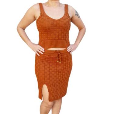 Imagem de Conjunto Tricô Modal: Saia Midi com Fenda + Cropped Regata - A.Cat, Fe