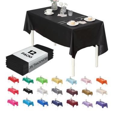 Imagem de Evershine (Pacote com 12 toalhas de mesa de plástico resistentes (reutilizáveis) (retangular 137 x 274 cm, preta)