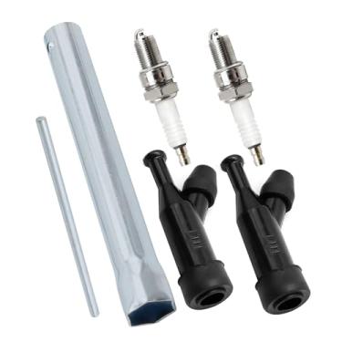 Imagem de SYOWADA 2 velas de ignição F7TC + tampas de bota de vela de ignição + chave inglesa, substituição para Honda GCV135 GCV160 GCV190 substituição para cortador de grama Honda HRB216 HRB217 HRC216
