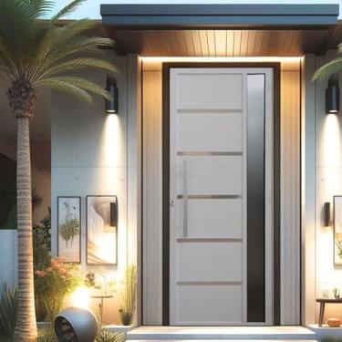 Imagem de Porta Pivotante Solara Alumínio com Visor Puxador Barra Chata 210 X 120 Lado Direito Branco