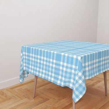 Imagem de Toalha De Mesa Quadrada 4 Lugares Tecido Oxford Xadrez Azul Bebê TL37 