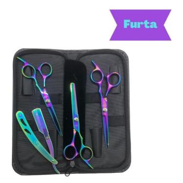 Imagem de Kit 3 tesouras profissionais fio navalha fio laser  e desbaste - Poder