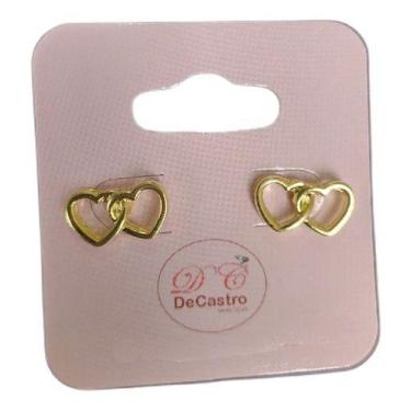 Imagem de Brinco Infantil Pequeno Coração Duplo Dourado Folheado Ouro - De Castr