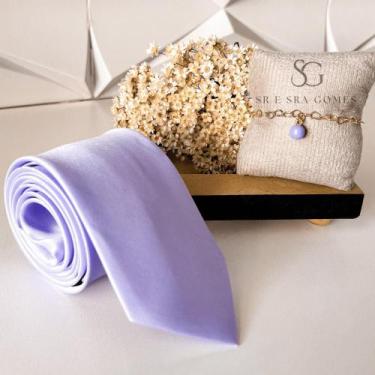 Imagem de Kit gravata mais pulseira para padrinhos de casamento lilás lavanda gr