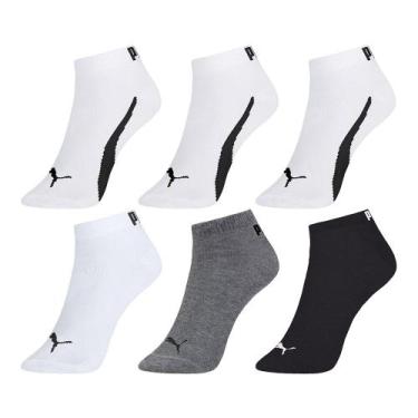 Imagem de Kit 6 Pares de Meias Puma Sapatilha Esportiva Masculino, Branco, Preto