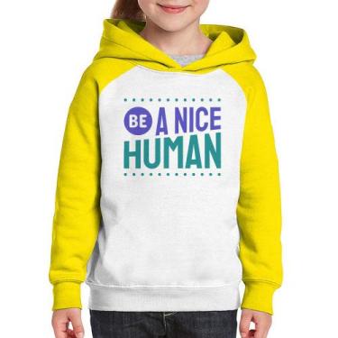 Imagem de Moletom Infantil Be A Nice Human  - Foca na Moda, Branco, Amarelo, 12