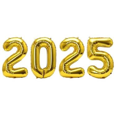 Imagem de Balão Metalizado Kit 2025 - Ouro Sem Gás - SILVER PLASTIC