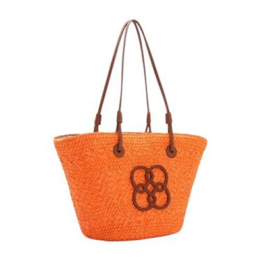 Imagem de Bolsa Feminina Palha Ombro Chenson Praia Piscina Verão, Laranja cg8457