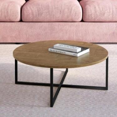 Imagem de Mesa de Centro Industrial Redonda 70cm - Carvalho/Preto - Artesano, Ca