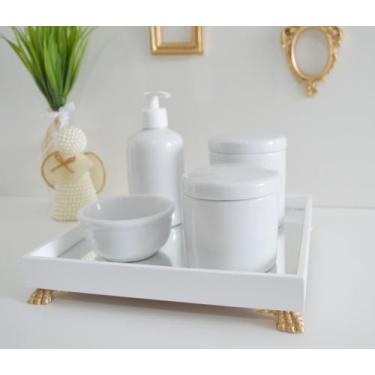 Imagem de Kit Higiene Bebê K151 Porcelanas Moderno Bandeja MDF Espelho Potes - C