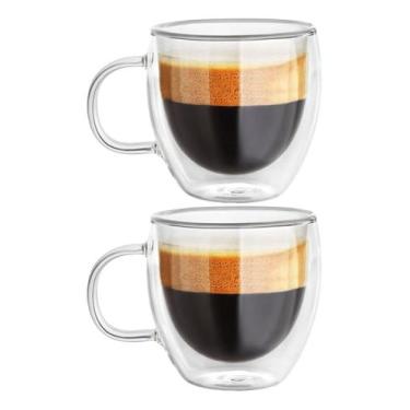 Imagem de Kit 2 Xícara Café Vidro Borossilicato Parede Dupla Chá 240ml - NoBrand